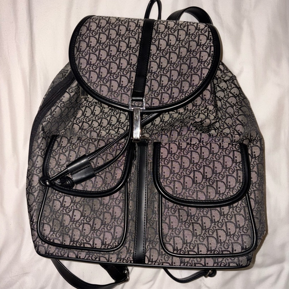 Dior Gray and Black Monogram Backpack